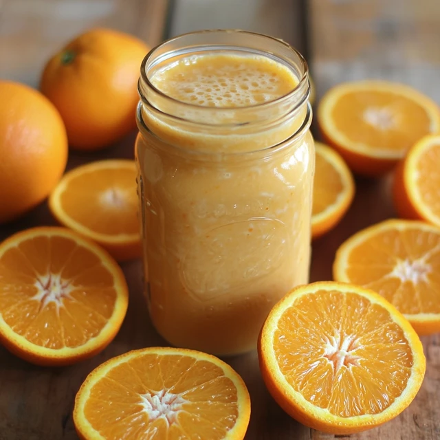 A glass bottle filled with orange creamsicle moonshine, garnished with an orange slice.