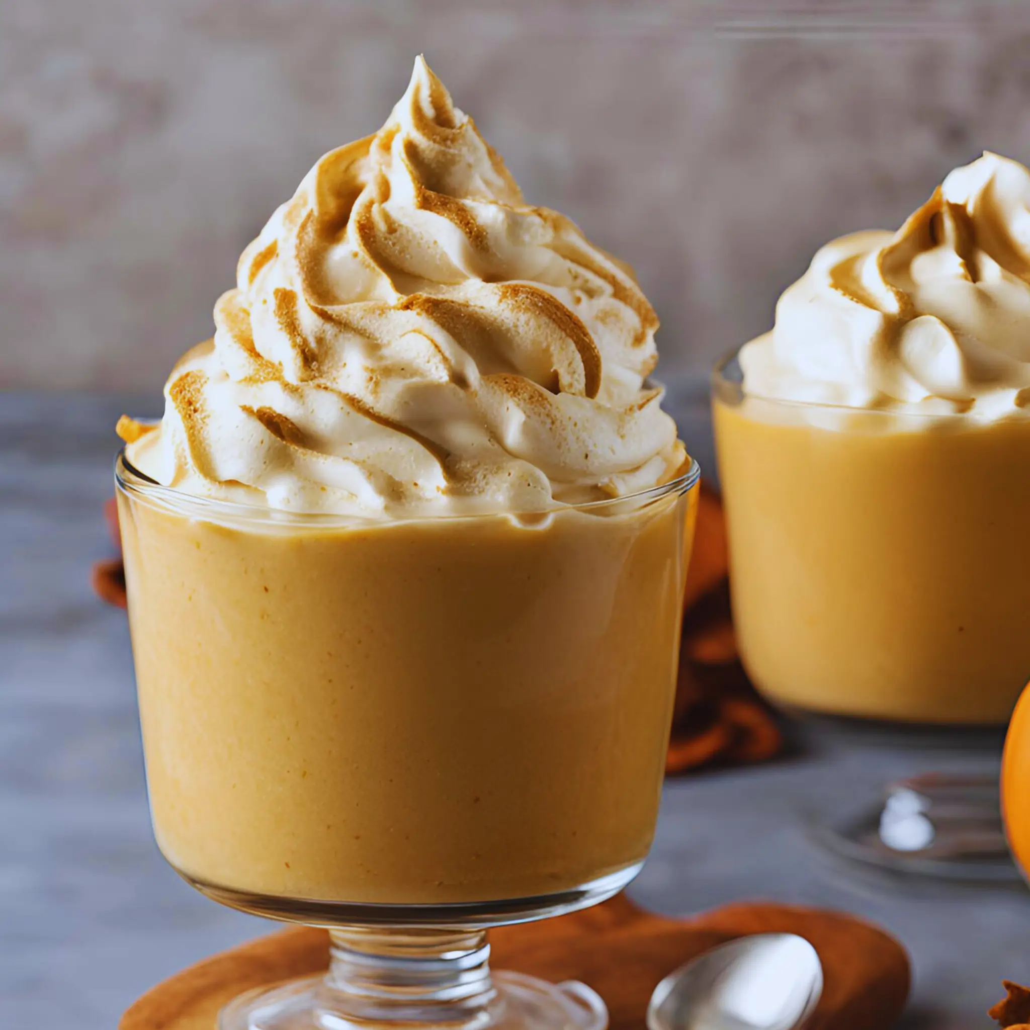 A bowl of pumpkin whipped cream topped with cinnamon and served with a side of pumpkin pie.