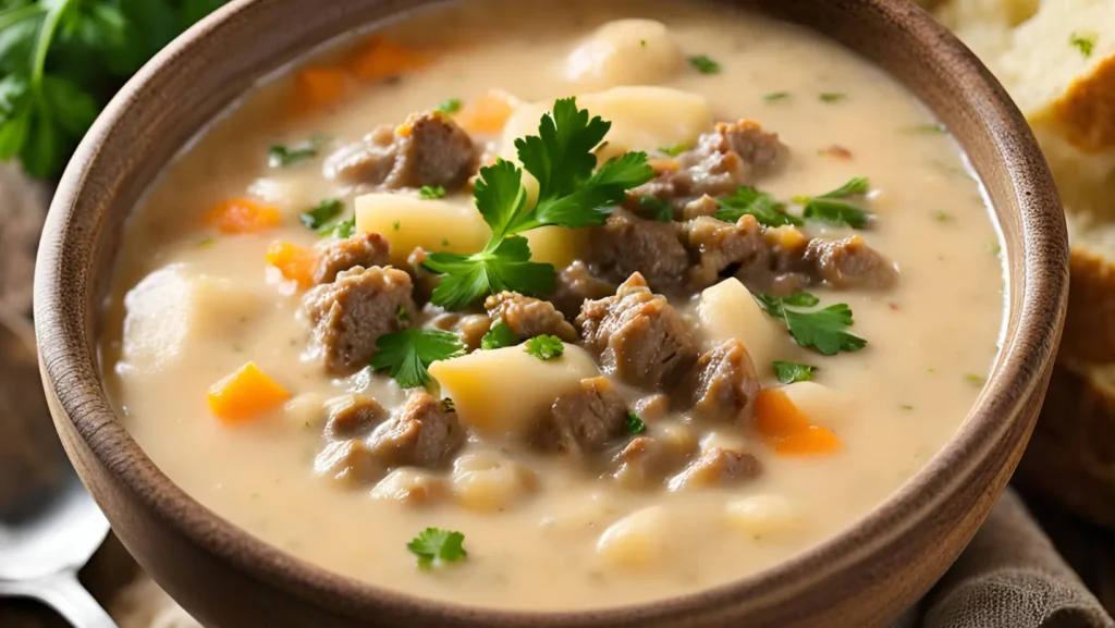 Crockpot creamy potato and hamburger soup