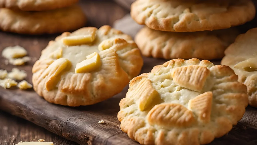 Freshly baked butter biscuits with no milk on a cooling rack.