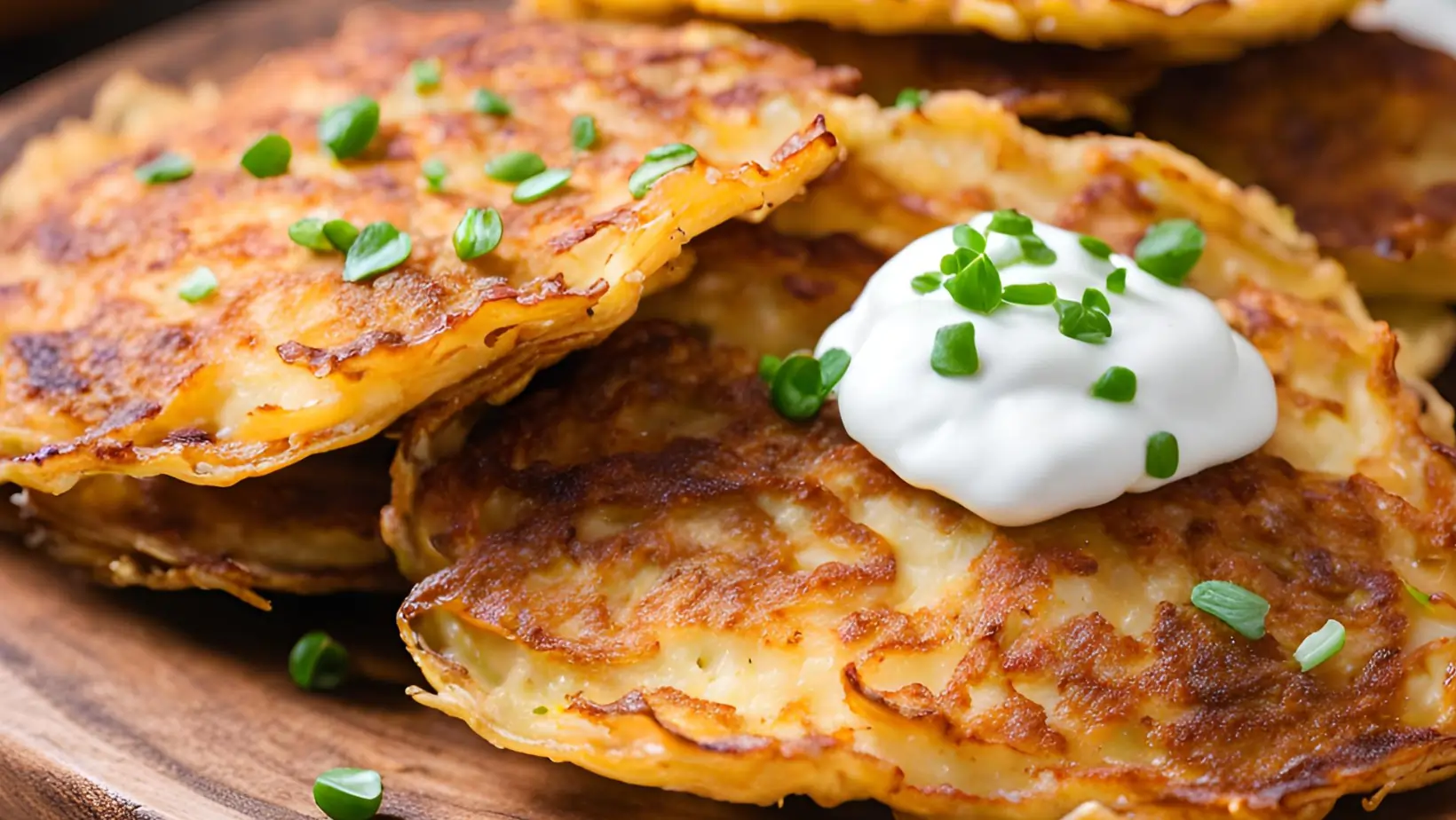 Golden, crispy air fryer potato pancakes on a plate with fresh parsley garnish.