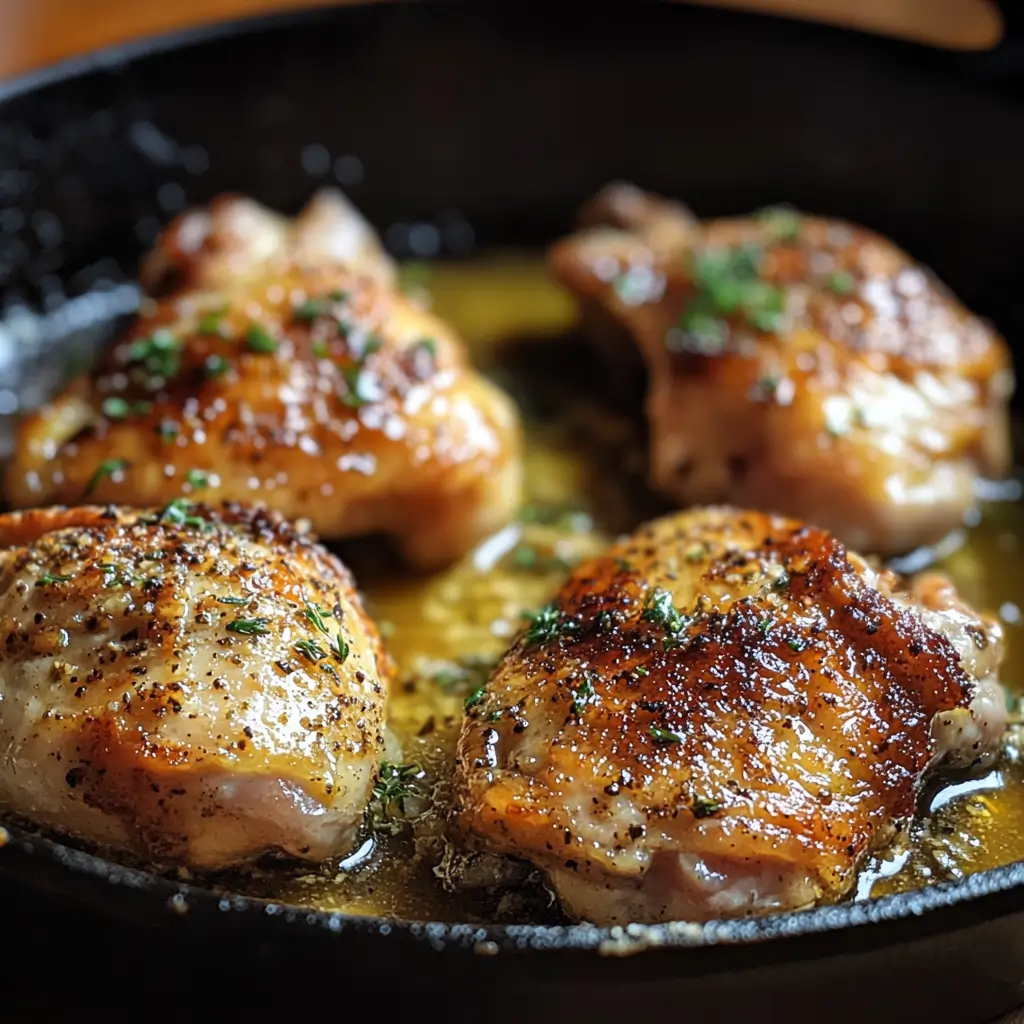 Chicken searing in a skillet, golden and crispy, as part of the creamy pepperoncini chicken recipe.